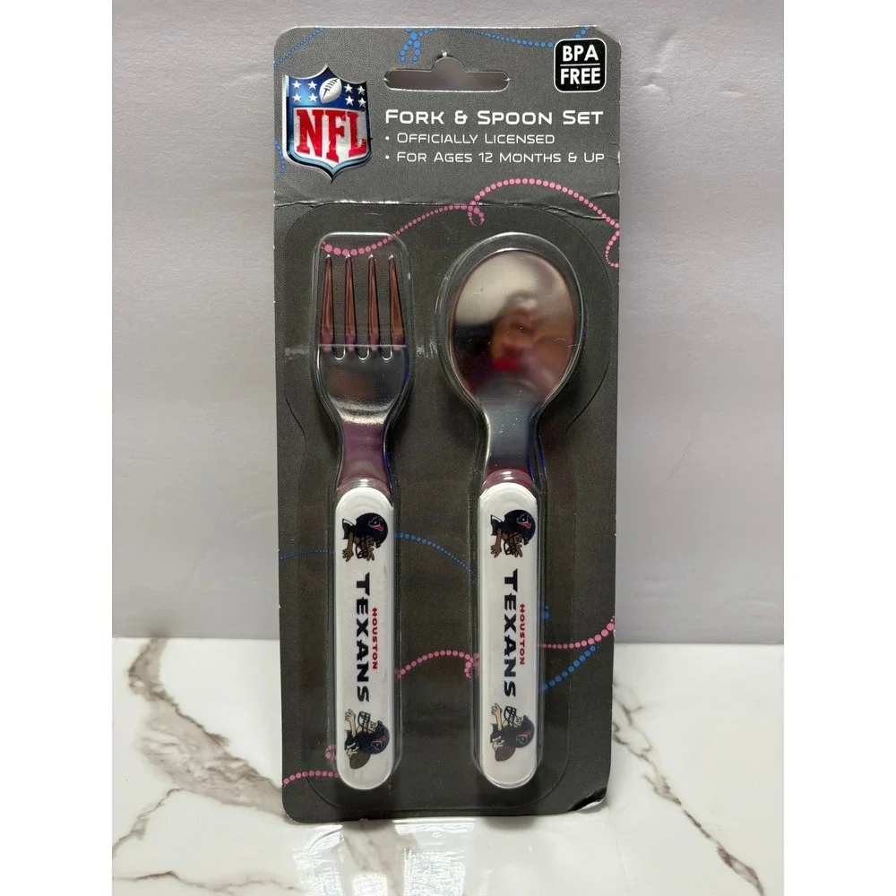 NFL Houston‎ Texans Baby Fanatic Fork and Spoon Set Toddler Cutlery 2pc NEW